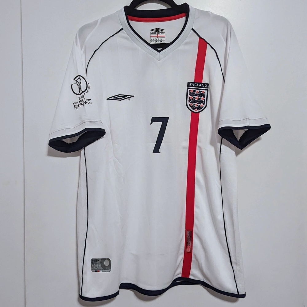 David Beckham England 2002 World Cup Jersey Home White Mens #7